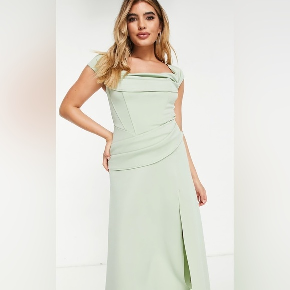 NWT Sage Green Draped Dress with Soft Corset Prom Dress - Picture 3 of 3